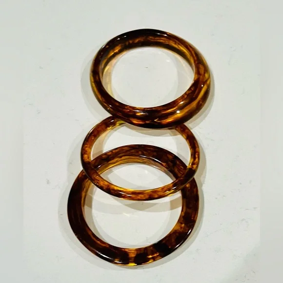 Vintage Tortoiseshell Lucite Bangle Trio | Bold Marbled Stacking Set | 1990s - Picture 9 of 16